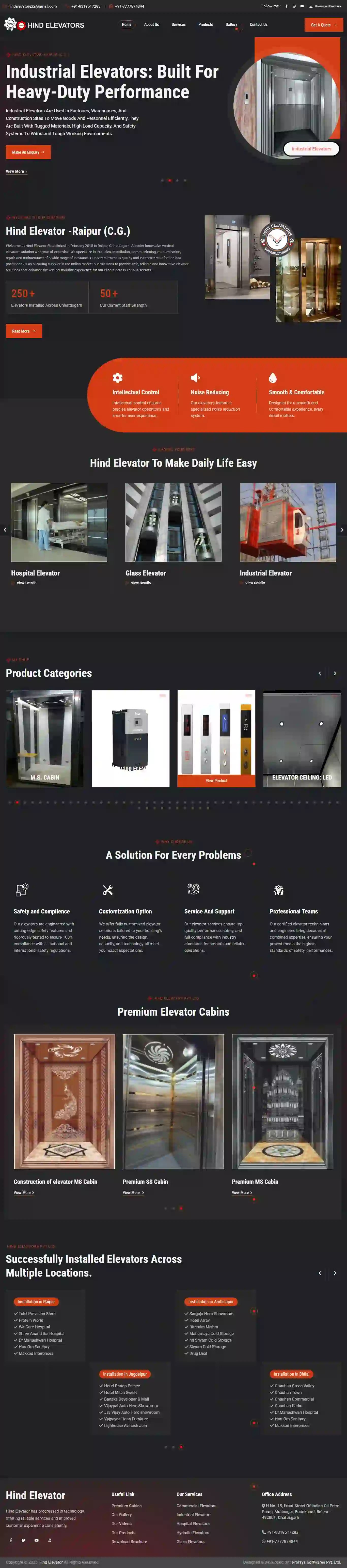 Hind Elevator Company - Website designed and developed by Profsys Softwares Raipur
